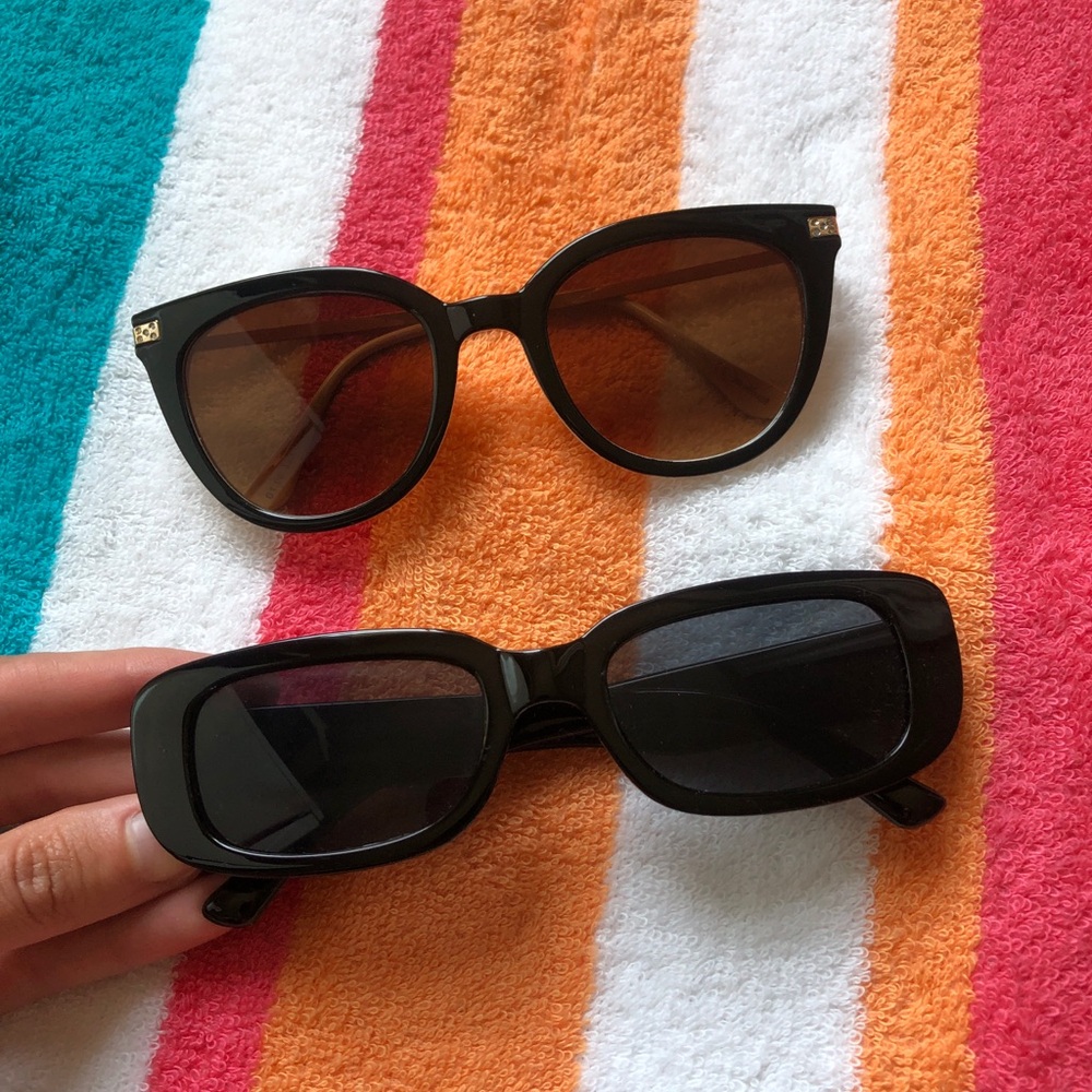 2x Black Women’s Sunglasses — Chic Cat-Eye & Rectangle Frames